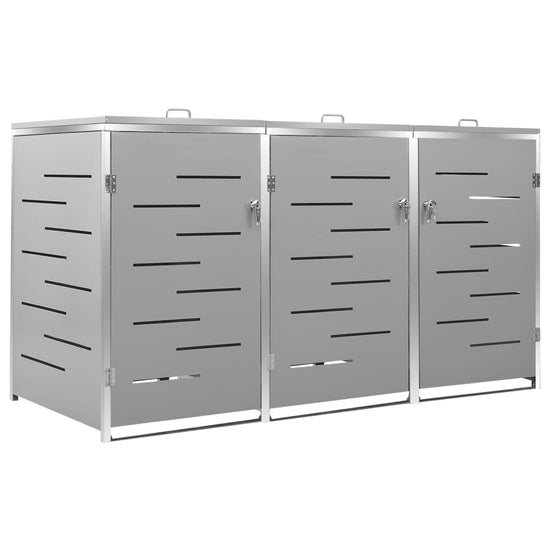 NNEVL Triple Wheelie Bin Shed 207x77.5x115 cm Stainless Steel-1