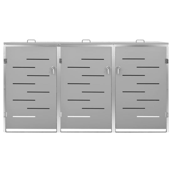 NNEVL Triple Wheelie Bin Shed 207x77.5x115 cm Stainless Steel-3