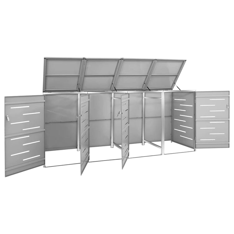 NNEVL Quadruple Wheelie Bin Shed 276.5x77.5x115.5 cm Stainless Steel-2