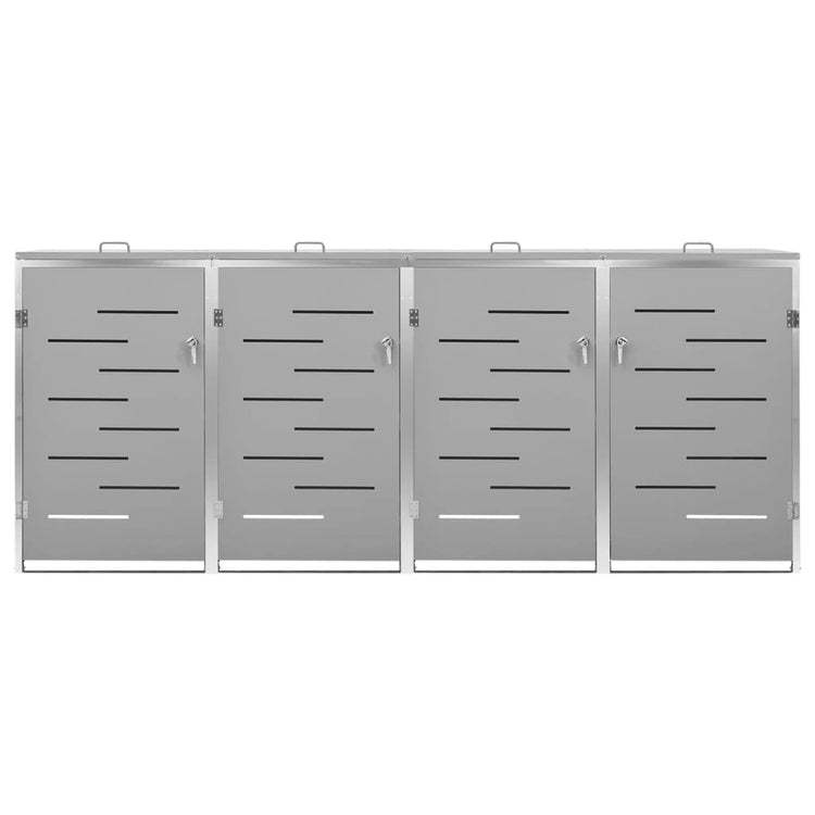 NNEVL Quadruple Wheelie Bin Shed 276.5x77.5x115.5 cm Stainless Steel-4