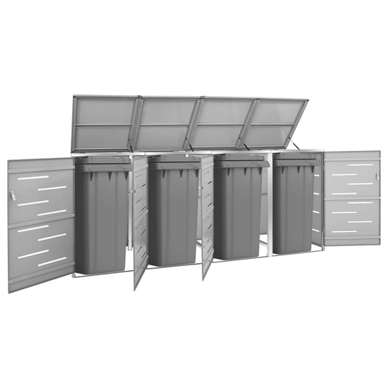 NNEVL Quadruple Wheelie Bin Shed 276.5x77.5x115.5 cm Stainless Steel-0