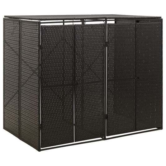 NNEVL Double Wheelie Bin Shed Black 140x80x117 cm Poly Rattan-0