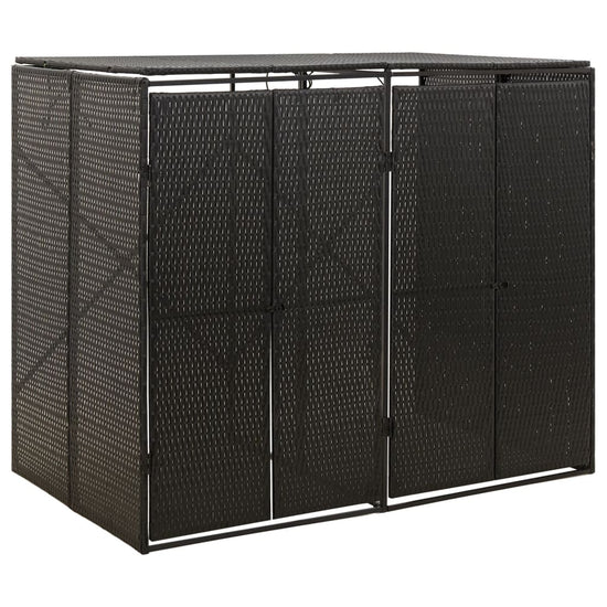 NNEVL Double Wheelie Bin Shed Black 140x80x117 cm Poly Rattan-0