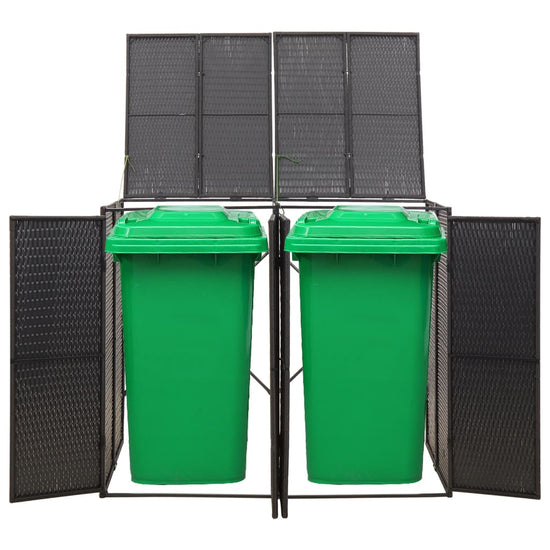 NNEVL Double Wheelie Bin Shed Black 140x80x117 cm Poly Rattan-1
