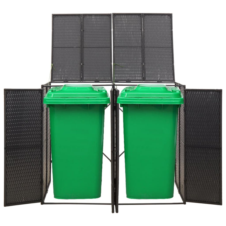 NNEVL Double Wheelie Bin Shed Black 140x80x117 cm Poly Rattan-1