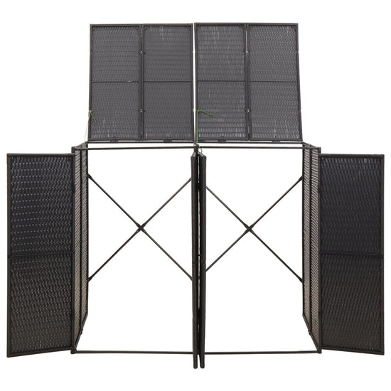 NNEVL Double Wheelie Bin Shed Black 140x80x117 cm Poly Rattan-3