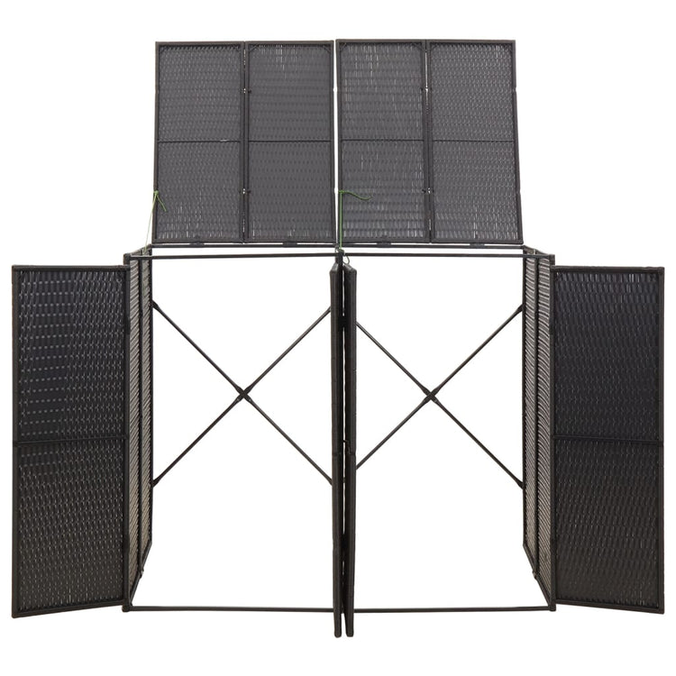 NNEVL Double Wheelie Bin Shed Black 140x80x117 cm Poly Rattan-3