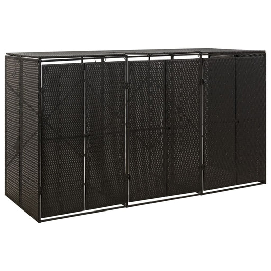 NNEVL Triple Wheelie Bin Shed Black 207x80x117 cm Poly Rattan-0