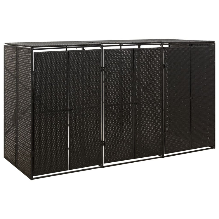 NNEVL Triple Wheelie Bin Shed Black 207x80x117 cm Poly Rattan-0