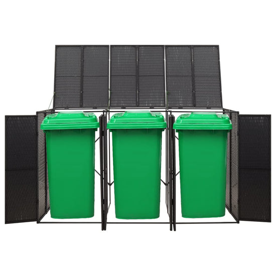 NNEVL Triple Wheelie Bin Shed Black 207x80x117 cm Poly Rattan-1