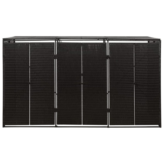 NNEVL Triple Wheelie Bin Shed Black 207x80x117 cm Poly Rattan-2