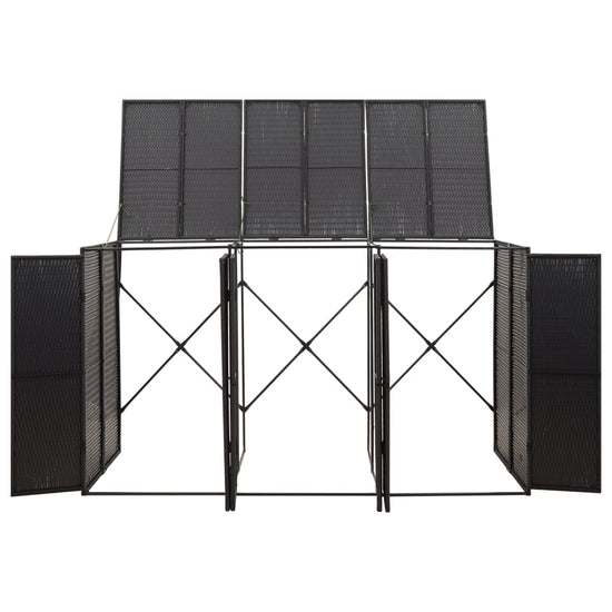NNEVL Triple Wheelie Bin Shed Black 207x80x117 cm Poly Rattan-3