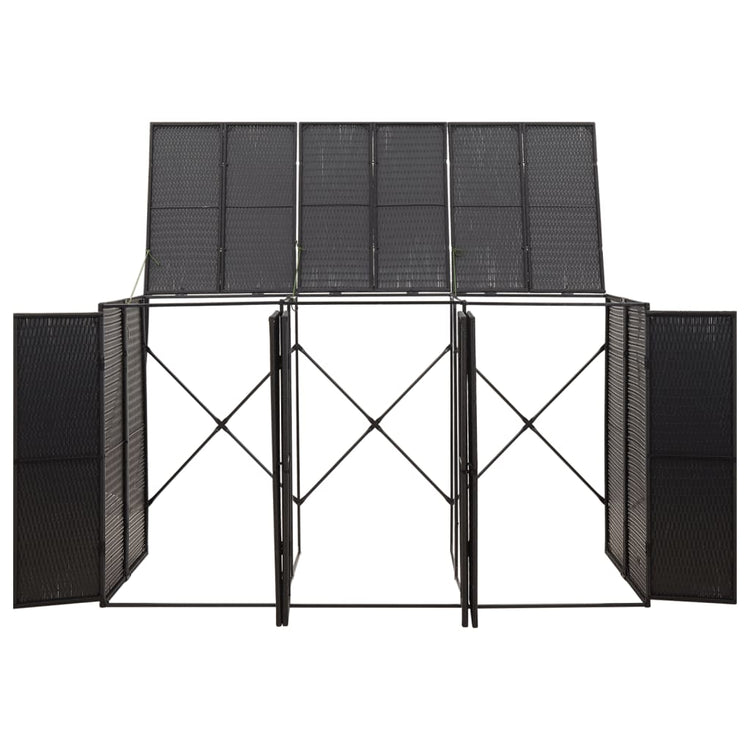 NNEVL Triple Wheelie Bin Shed Black 207x80x117 cm Poly Rattan-3