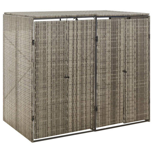 NNEVL Double Wheelie Bin Shed Grey 140x80x117 cm Poly Rattan-0