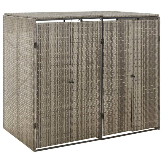 NNEVL Double Wheelie Bin Shed Grey 140x80x117 cm Poly Rattan-0