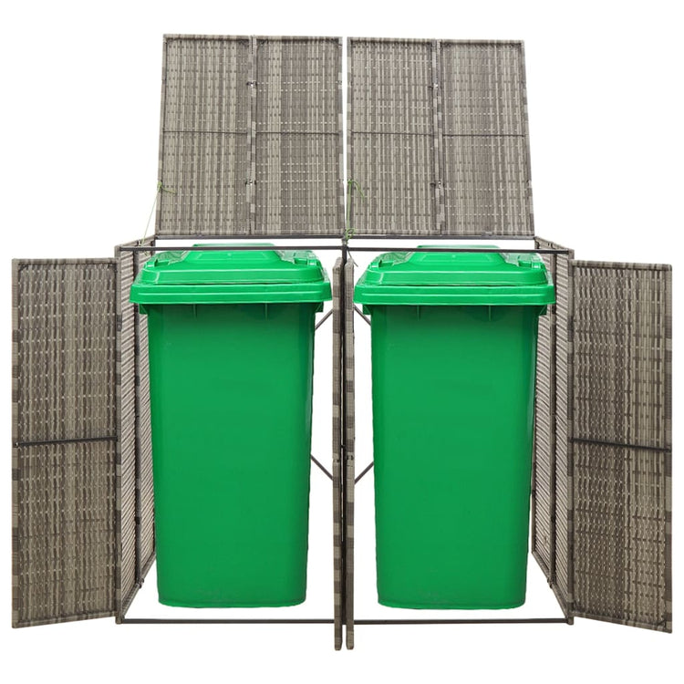 NNEVL Double Wheelie Bin Shed Grey 140x80x117 cm Poly Rattan-1