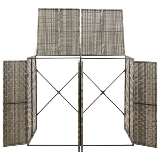 NNEVL Double Wheelie Bin Shed Grey 140x80x117 cm Poly Rattan-2