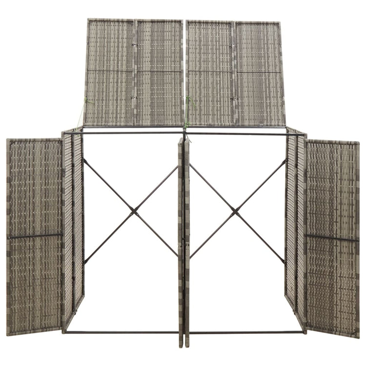 NNEVL Double Wheelie Bin Shed Grey 140x80x117 cm Poly Rattan-2