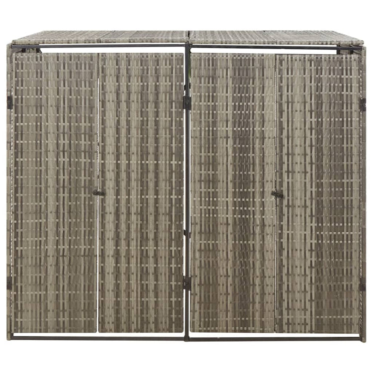 NNEVL Double Wheelie Bin Shed Grey 140x80x117 cm Poly Rattan-3