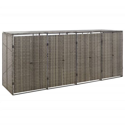 NNEVL Quadruple Wheelie Bin Shed Grey 274x80x117 cm Poly Rattan-0