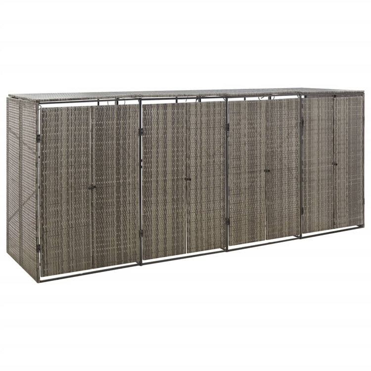 NNEVL Quadruple Wheelie Bin Shed Grey 274x80x117 cm Poly Rattan-0