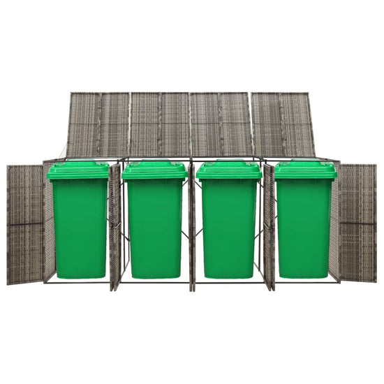 NNEVL Quadruple Wheelie Bin Shed Grey 274x80x117 cm Poly Rattan-1