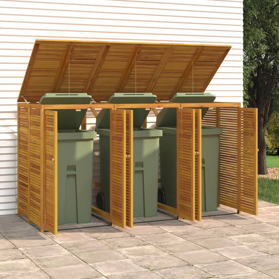 NNEVL Triple Garbage Bin Shed 210x89x117 cm Solid Wood Acacia-0