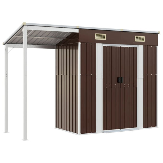 NNEVL Garden Shed with Extended Roof Brown 277x110.5x181 cm Steel-1