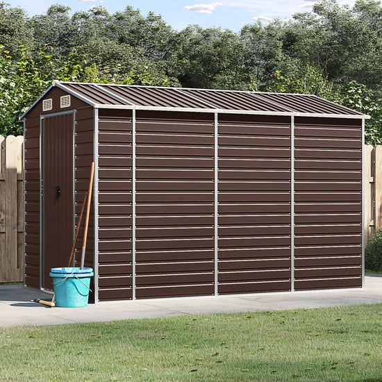 NNEVL Garden Shed Brown 191x300x198 cm Galvanised Steel-0