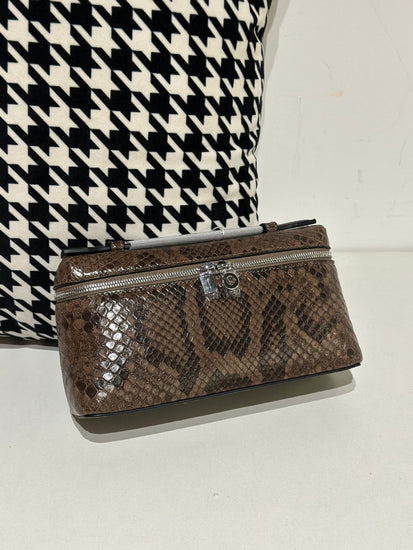 Genuine Python Skin Leather Zipper Cosmetic Handle Bag-0