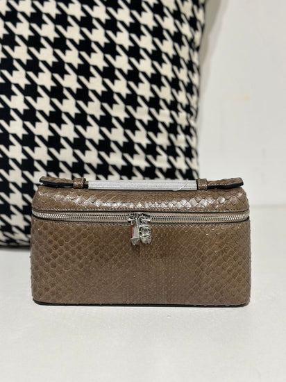 Genuine Python Skin Leather Zipper Cosmetic Handle Bag-1
