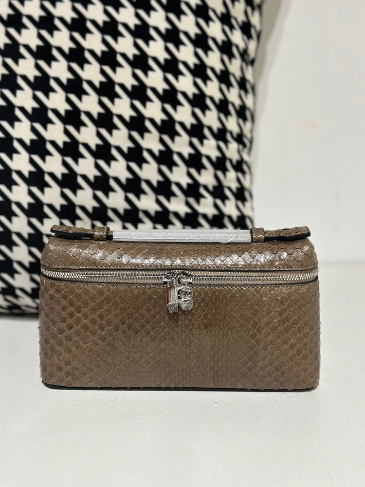 Genuine Python Skin Leather Zipper Cosmetic Handle Bag-1