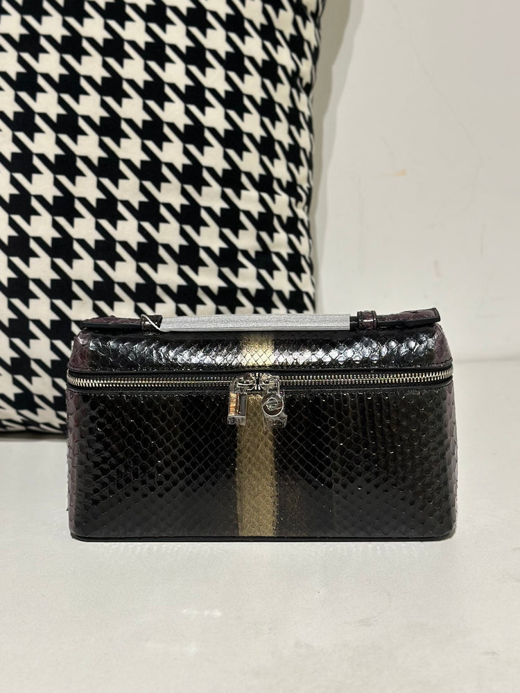 Genuine Python Skin Leather Zipper Cosmetic Handle Bag-2