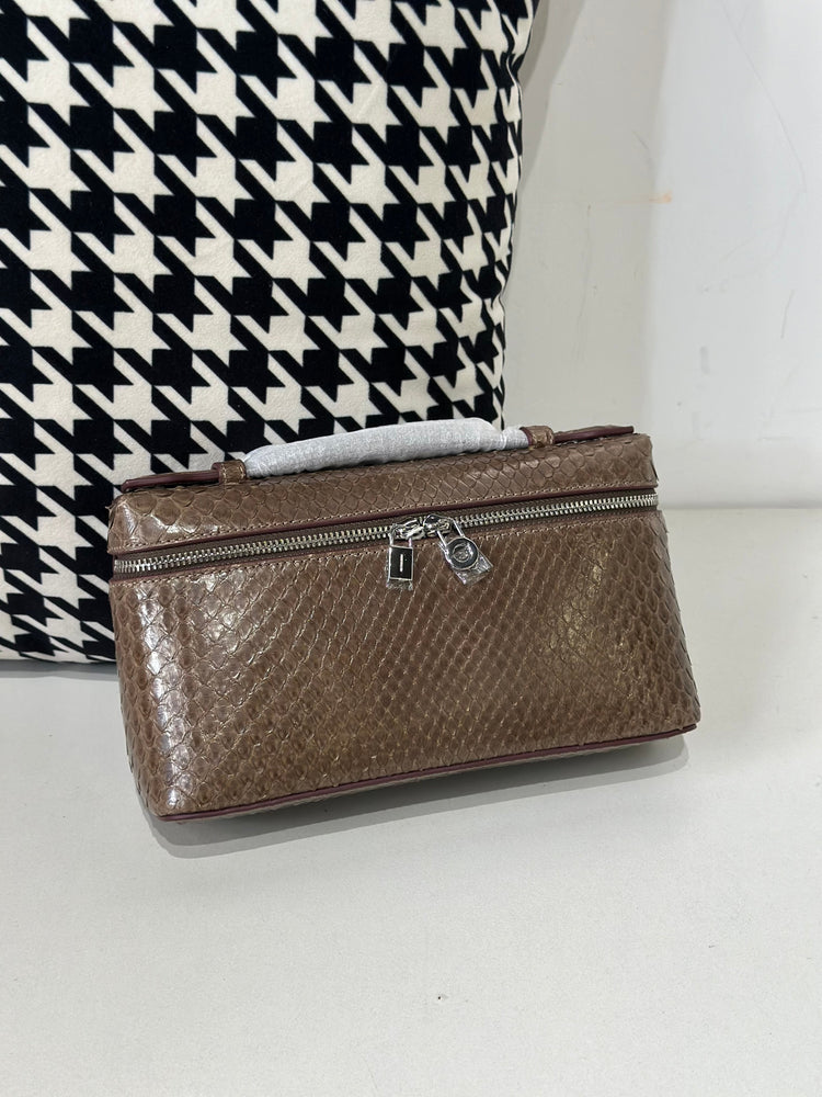 Genuine Python Skin Leather Zipper Cosmetic Handle Bag-3