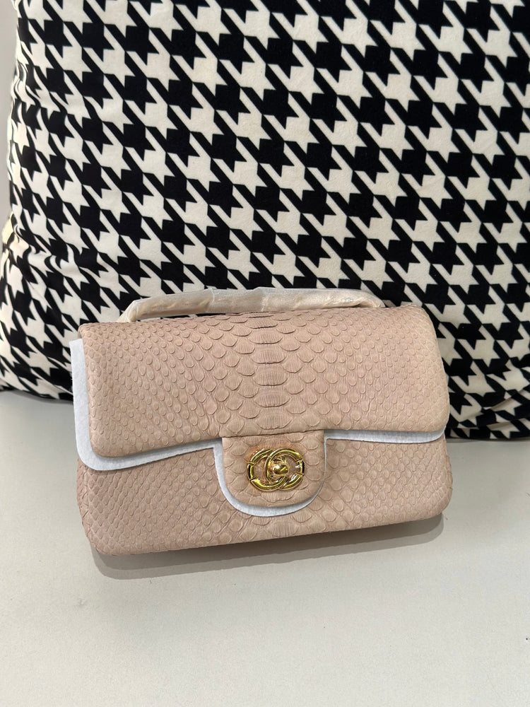Genuine Python Skin Leather Flap Bag 20cm-1
