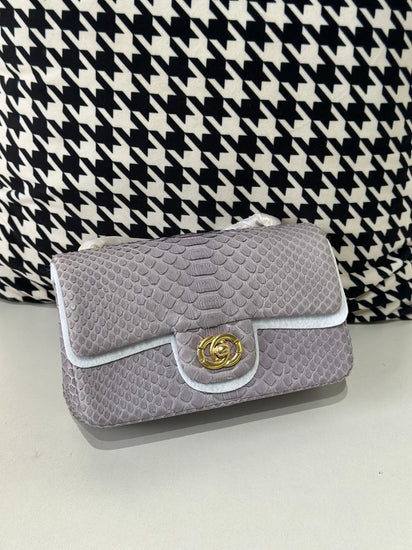 Genuine Python Skin Leather Flap Bag 20cm-3