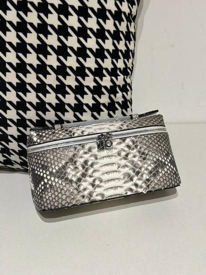 Genuine Python Skin Leather Zipper Cosmetic Handle Bag-18