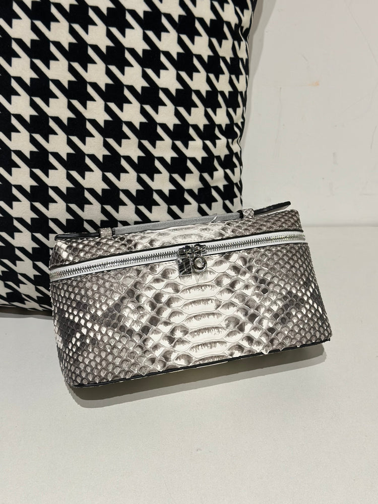 Genuine Python Skin Leather Zipper Cosmetic Handle Bag-18