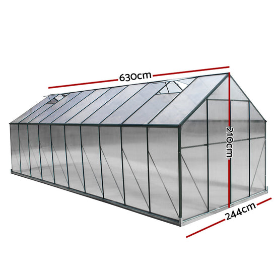 NNEDSZ Greenfingers Greenhouse 6.3x2.44x2.1M Aluminium Polycarbonate Green House Garden Shed-1