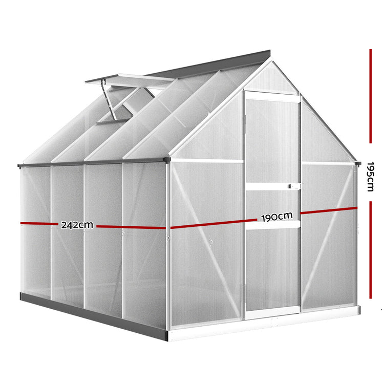 NNEDSZ Greenfingers Greenhouse Aluminium Green House Polycarbonate Garden Shed 2.4x1.9M-1