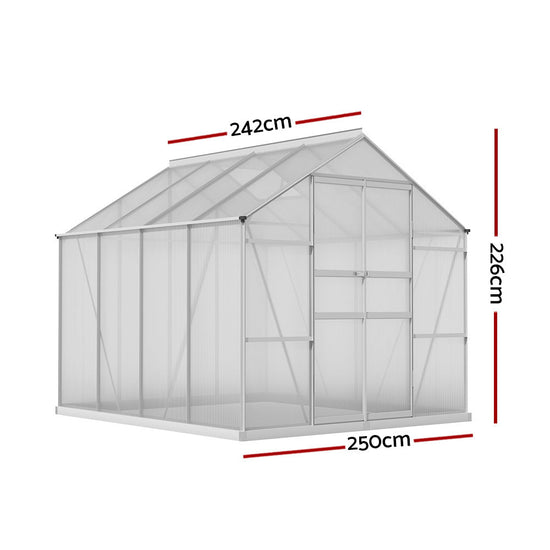 NNEDSZ Greenfingers Aluminium Greenhouse Green House Polycarbonate Garden Shed 2.4x2.5M-1