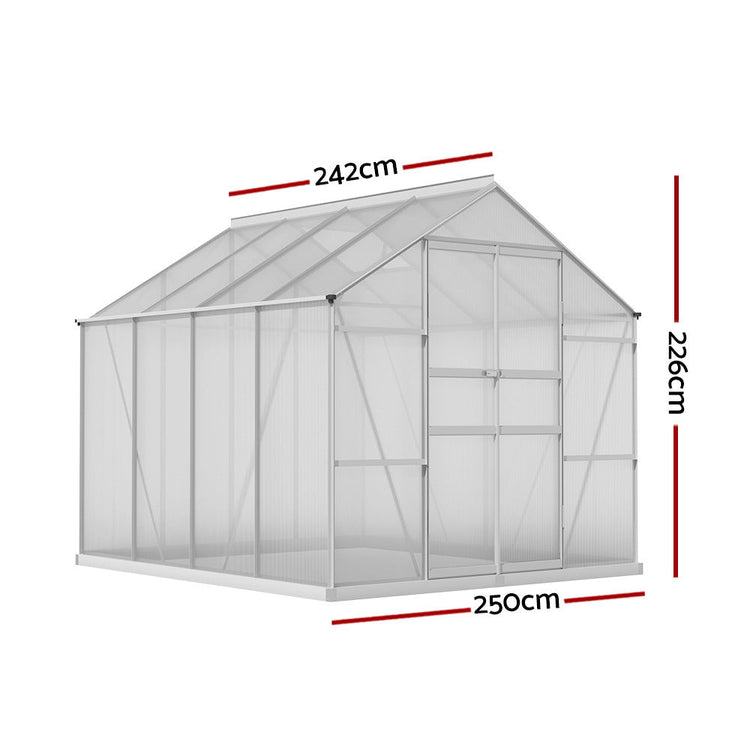 NNEDSZ Greenfingers Aluminium Greenhouse Green House Polycarbonate Garden Shed 2.4x2.5M-1