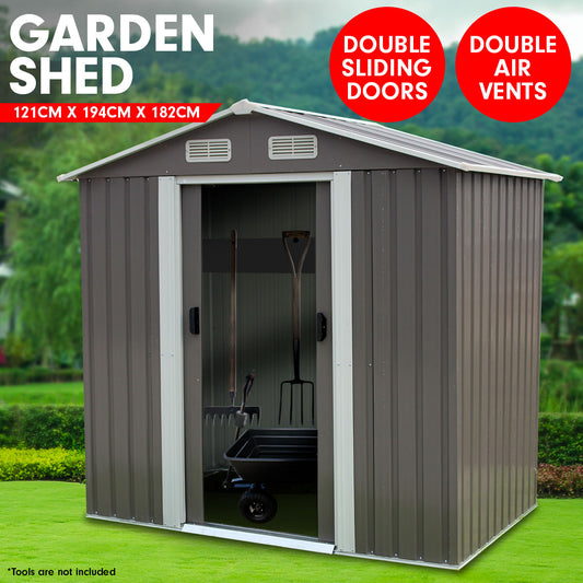 NNEDPE Garden Shed Spire Roof 4ft x 6ft Outdoor Storage Shelter - Grey-0