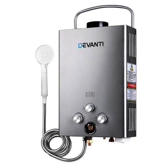 Devanti Portable Gas Water Heater 8L/Min LPG System Grey-0