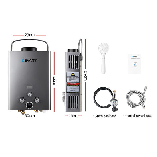 Devanti Portable Gas Water Heater 8L/Min LPG System Grey-1