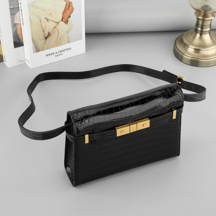 Genuine Crocodile Skin Leather Cross Body Small Shoulder Square Bag-2