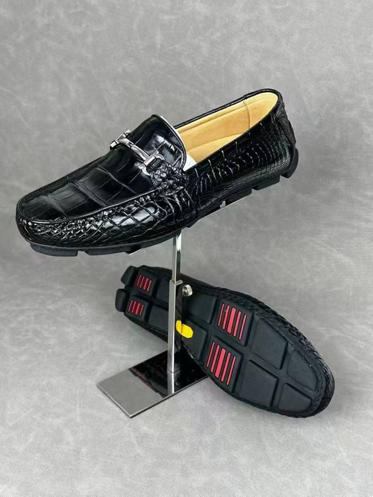 Crocodile Leather Shoes ,Crocodile Leather Men's Penny Loafer Dress Shoe Black  S2120-4