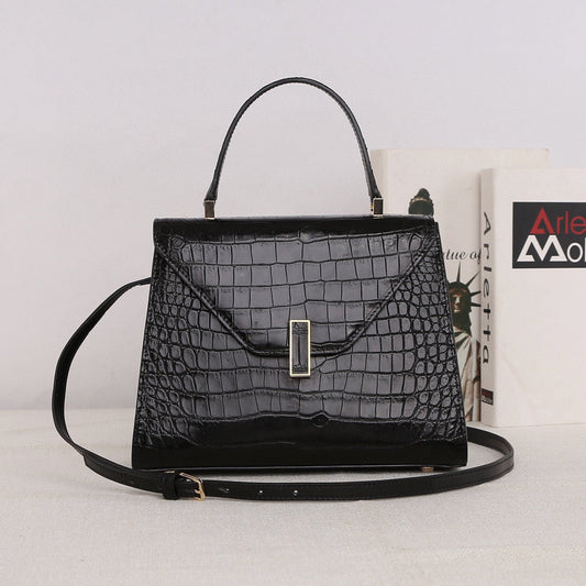 Genuine Crocodile Skin Leather Top Handle Bags Black-0
