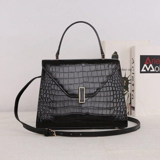 Genuine Crocodile Skin Leather Top Handle Bags Black-0