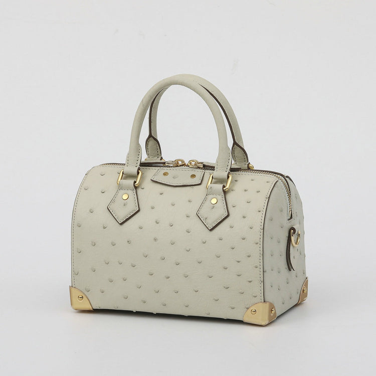 Womens Genuine Ostrich Skin Leathe Top Handle Pillow Bag-3